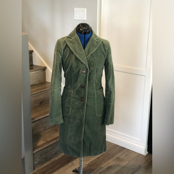 Calvin Klein Jackets & Blazers - Vintage Calvin Klein Women's Walker Knee Length Coat in Green Corduroy